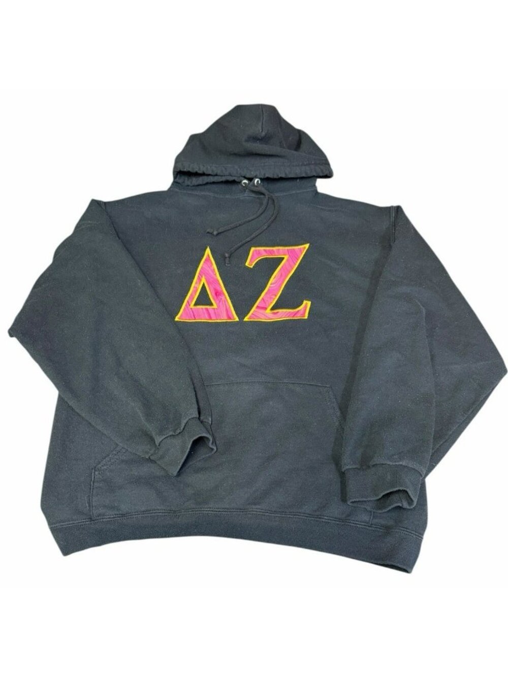 Delta Zeta Sorority Pull Over Hoodie Med Pink Embroidered Applique Letters READ
